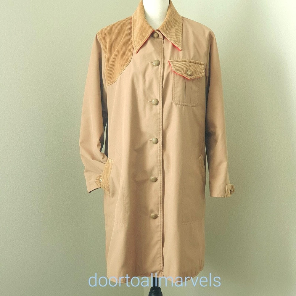 VTG 70s Fox Point Western Ranch Coat Duster Corduroy Red-Fleece Lined USA Sz 12